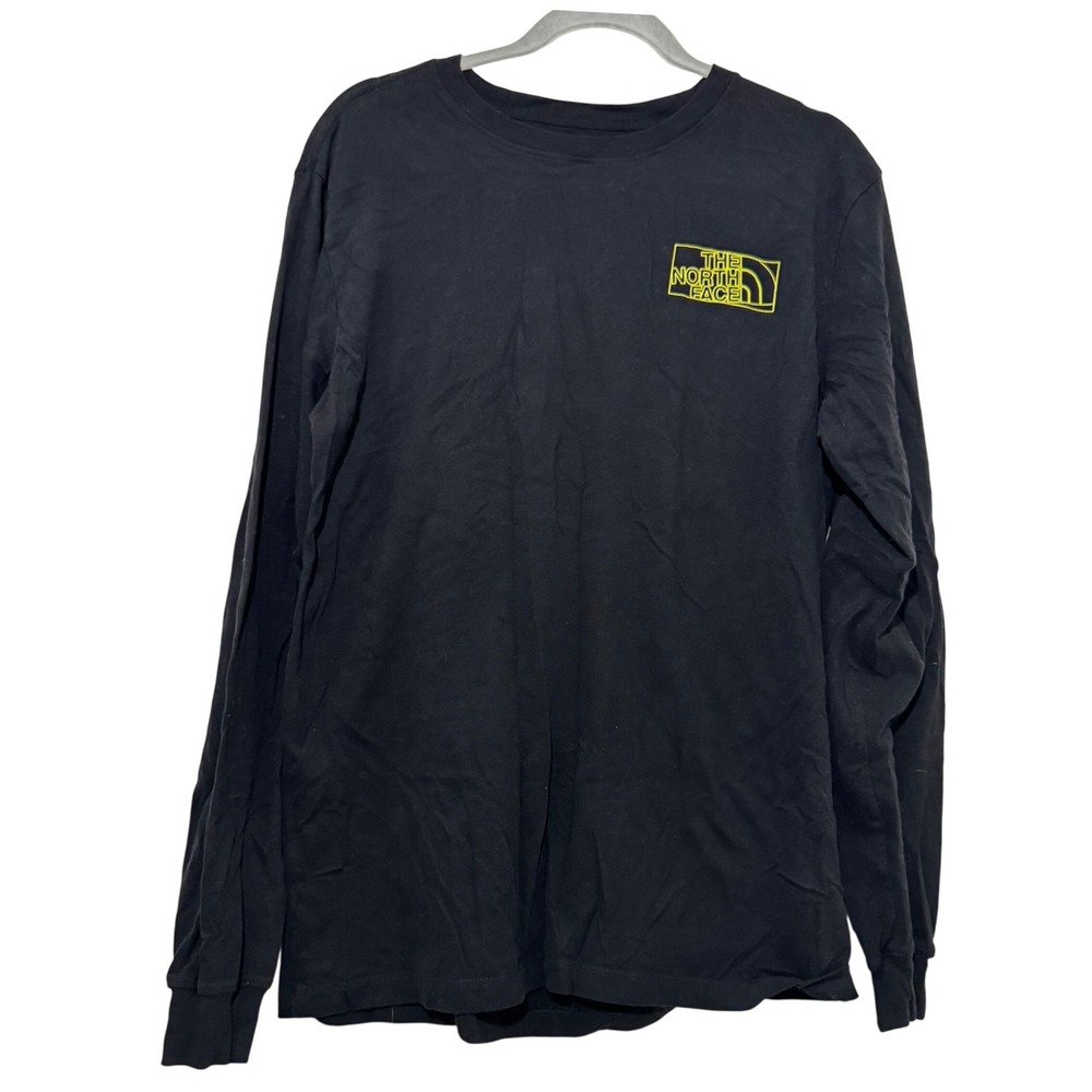 The North Face Mens Black Long Sleeve Graphic T-Shirt Mountain Back Print Size M